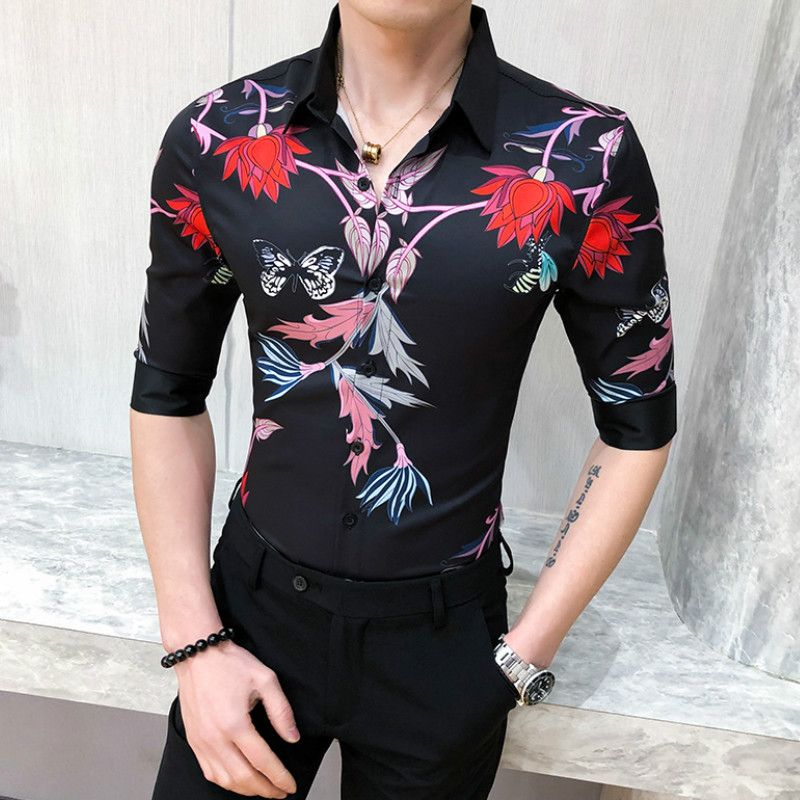 Men Shirt Korean Streetwear Slim Fit 