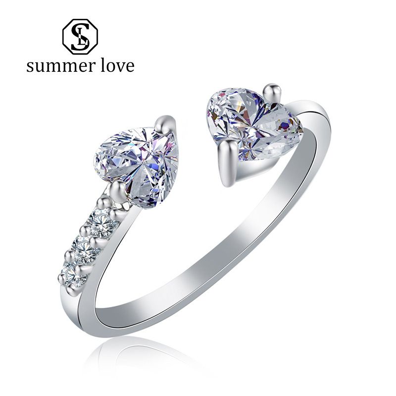T&F-Jewelry Fashion 925 Sterling Silver Ring For Women Heart Rings White Jewelry Wedding Rings 