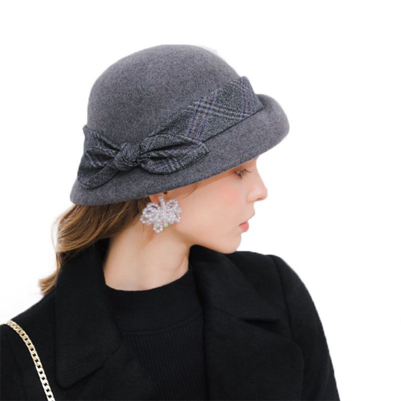 Elegant Ladies Wool Bowler Black Red Fedora Hats for Women Wide Brim Vintage Floppy Winter Church Cloche Hats