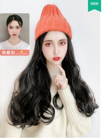 Hot Sell Female Long Hair Hat Wig One Net Red Long Curly