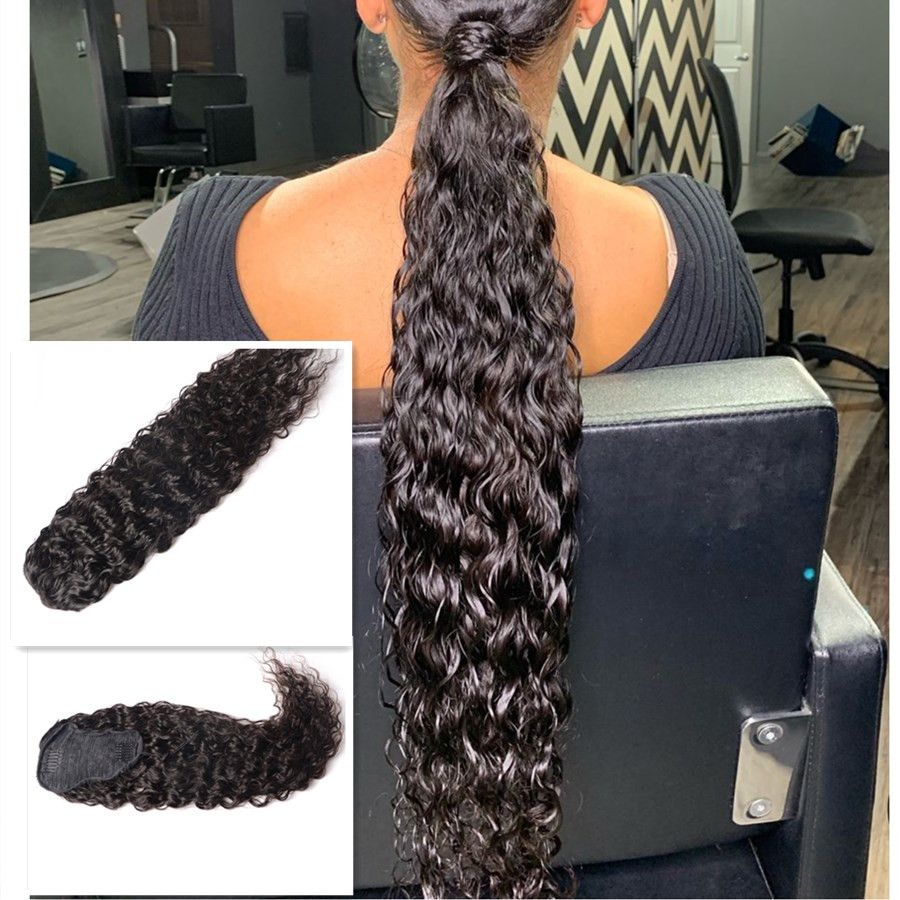 Long Black Drawstring Ponytail Extension Clip In Ponytail Water