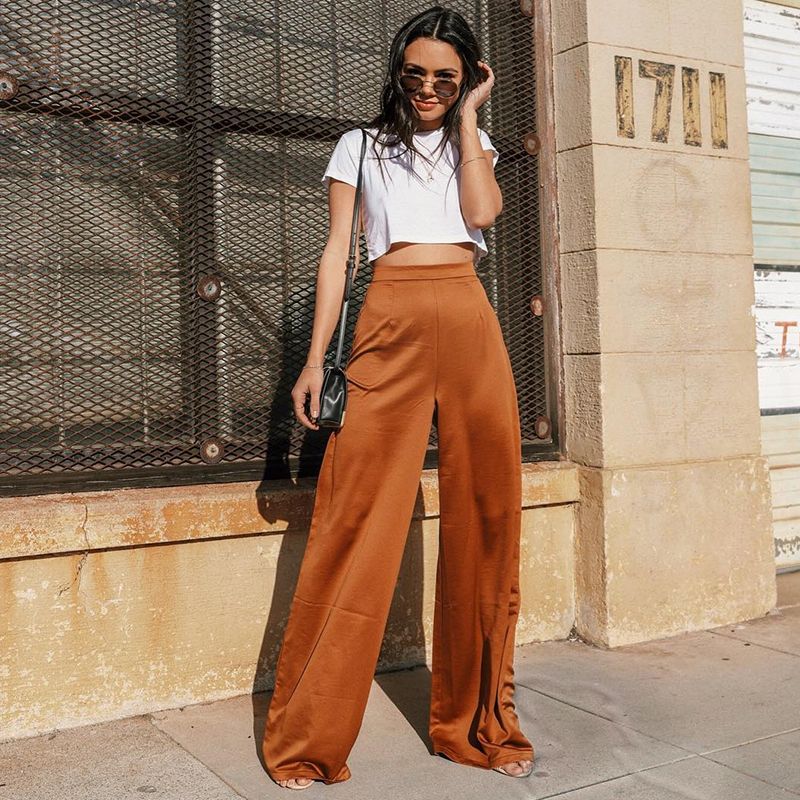 2020 Floor Long Trousers Women High Waist Causal Loose Wide Leg