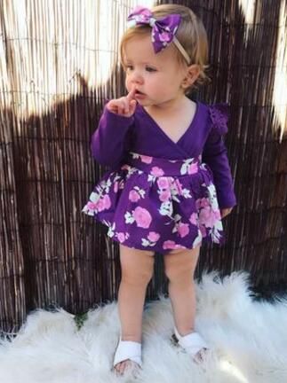 Comprar en línea Nueva 2021 recién nacido de las niñas de bebé de la flor  morada peleles ropa de verano de la muchacha de los niños de manga corta  peleles ropa /