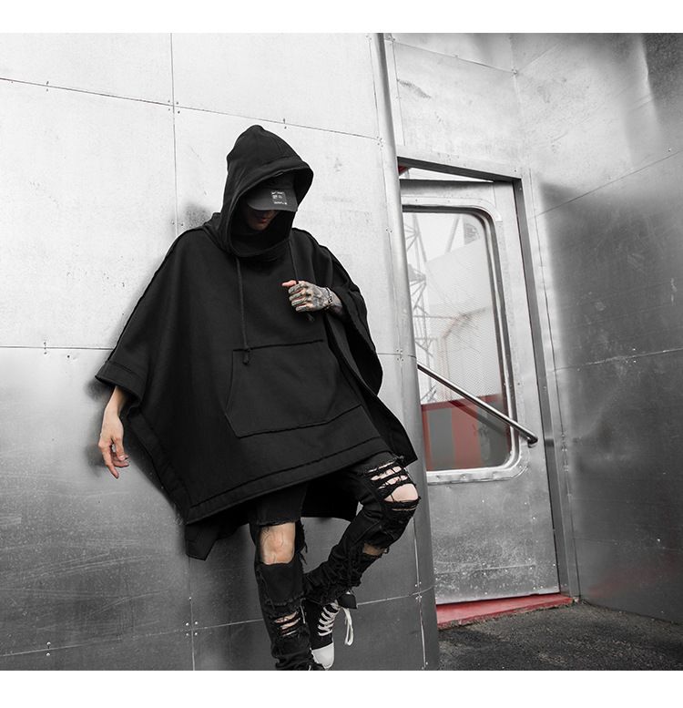 satin al erkekler yarasa kol oversize gevsek kapsonlu sweatshirt erkek kadinlar streetwear hip hop punk gotik kazak cloak hoodie dis giyim tl646 59