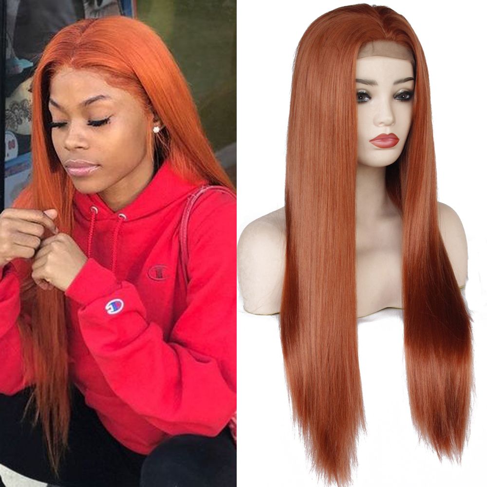 Orange Straight Hair 13x4 Lace Front Wig Natural Hairline Heat