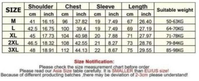 Mens T Shirt Measurements Chart