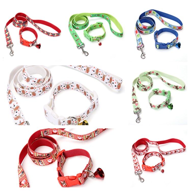 2020 Cute 7styles Christmas Pet Leash And Collar Set Dog Collars With Bells And Leads Pattern ...