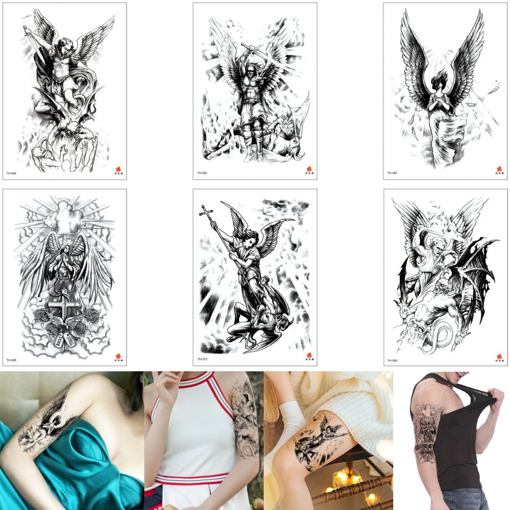 Fake Black Body Art Tattoo Sexy Angel Wing Ancient Greek Warrior Devil Design Waterproof Temporary Tattoo Sticker for Woman Man Arm Leg Back Fake Black Body Art Tattoo Sexy Angel Wing Ancient Greek Warrior Devil Design Waterproof Temporary Tattoo Sticker for Woman Man Arm Leg Back