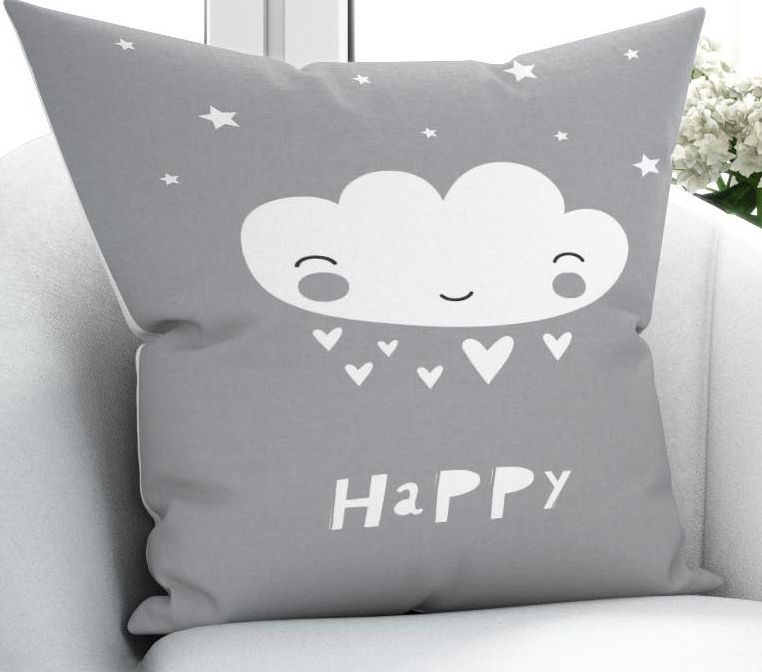 Else Gray White Happy Clouds Scandinavian 3d Print Microfiber