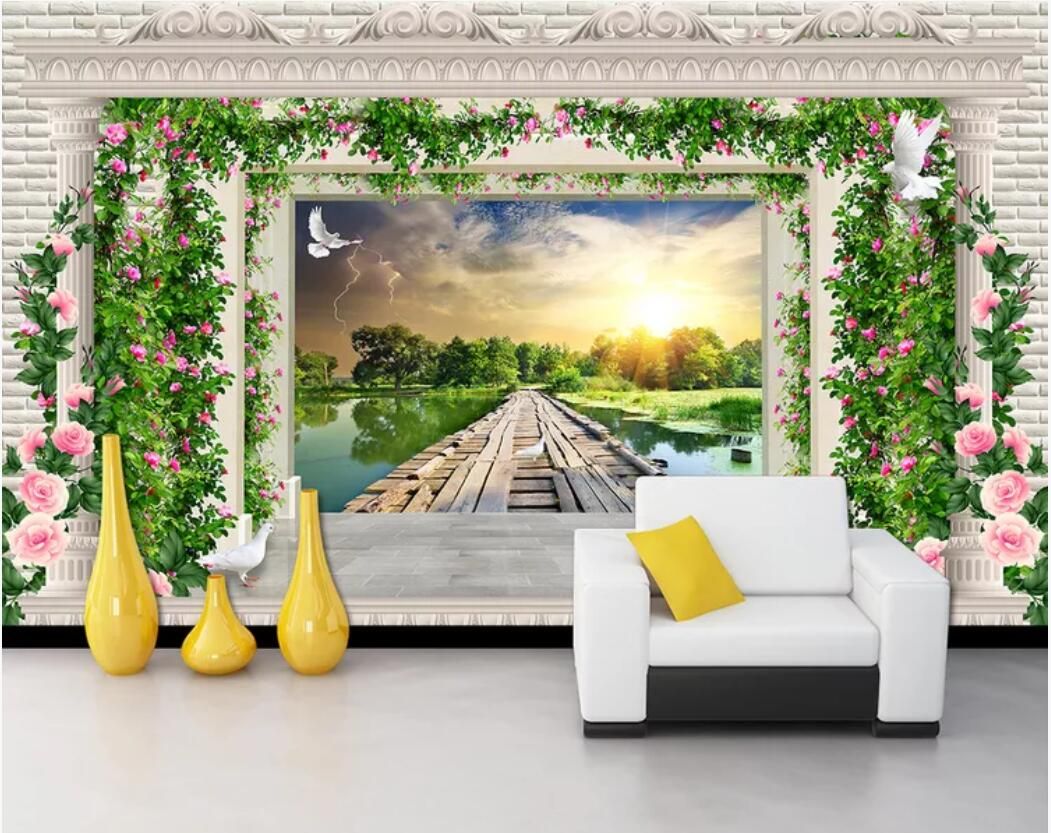 3d wallpaper custom photo murals Background wall Flower vine European Roman column boardwalk beautiful scenery home 3d wallpaper custom photo murals Background wall Flower vine European Roman column boardwalk beautiful scenery home