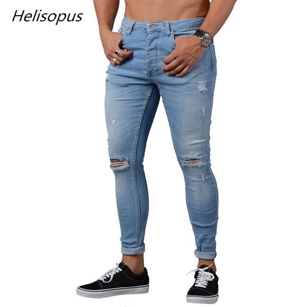 Compra Helisopus 2019 Nuevos Jeans Para Hombre Pantalones De Cintura Baja  High Street Hole Pencil Pantalones Jeans Casual Casual Elastic Slim Fit  Jeans Y19072301 Barato | Entrega Rápida Y Calidad | Es.Dhgate
