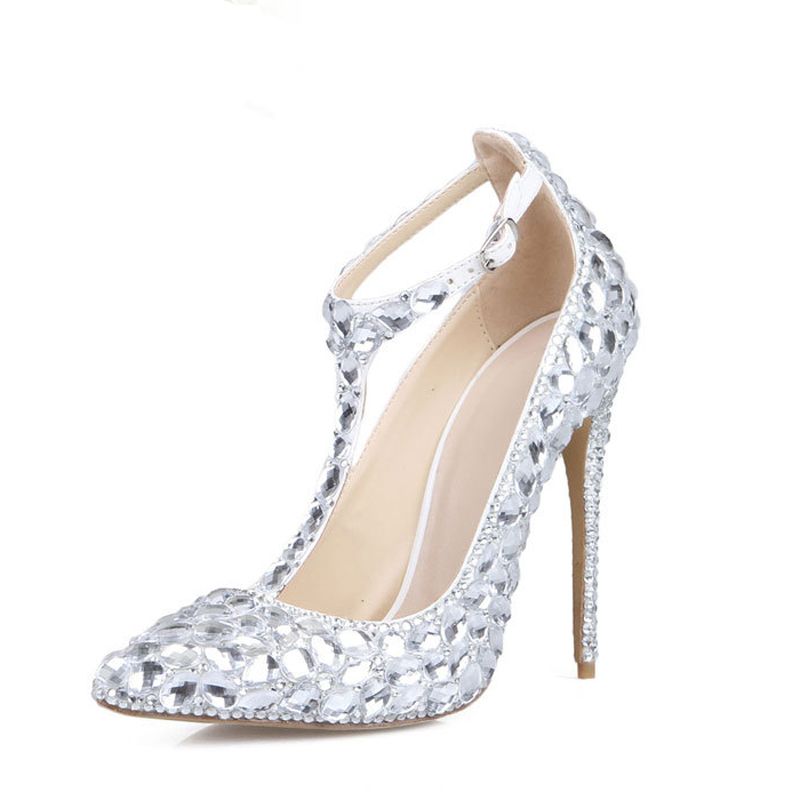 silver prom heels with rhinestones