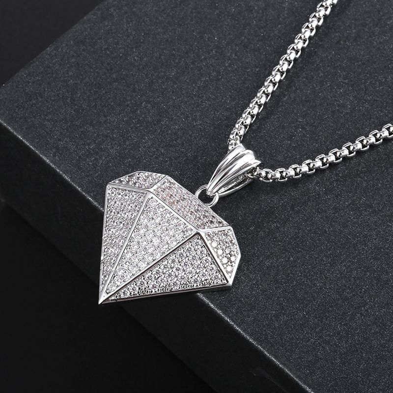 Mens Diamond Shape Pendant Necklace 