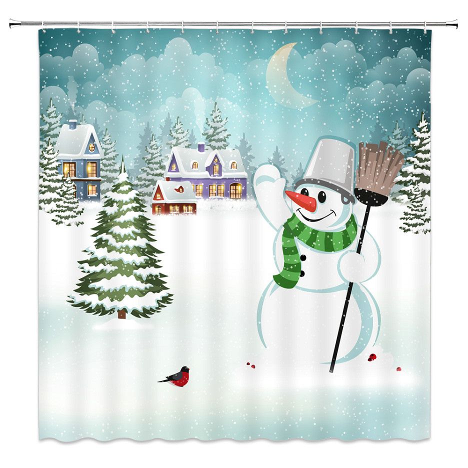 2019 Merry Christmas Shower Curtains Winter Cartoon Snowman Snow