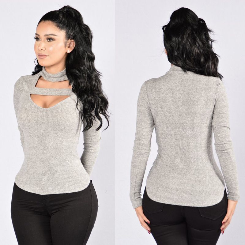 Compre Manga Blause 2017 Mujeres De Cuello Alto Cuello De La Camisa De Algodón Atractivo Frontal Profunda Abierto Atan Para Arriba Blusa Larga Tapas Ocasionales Más El Tamaño S XL A 7,3