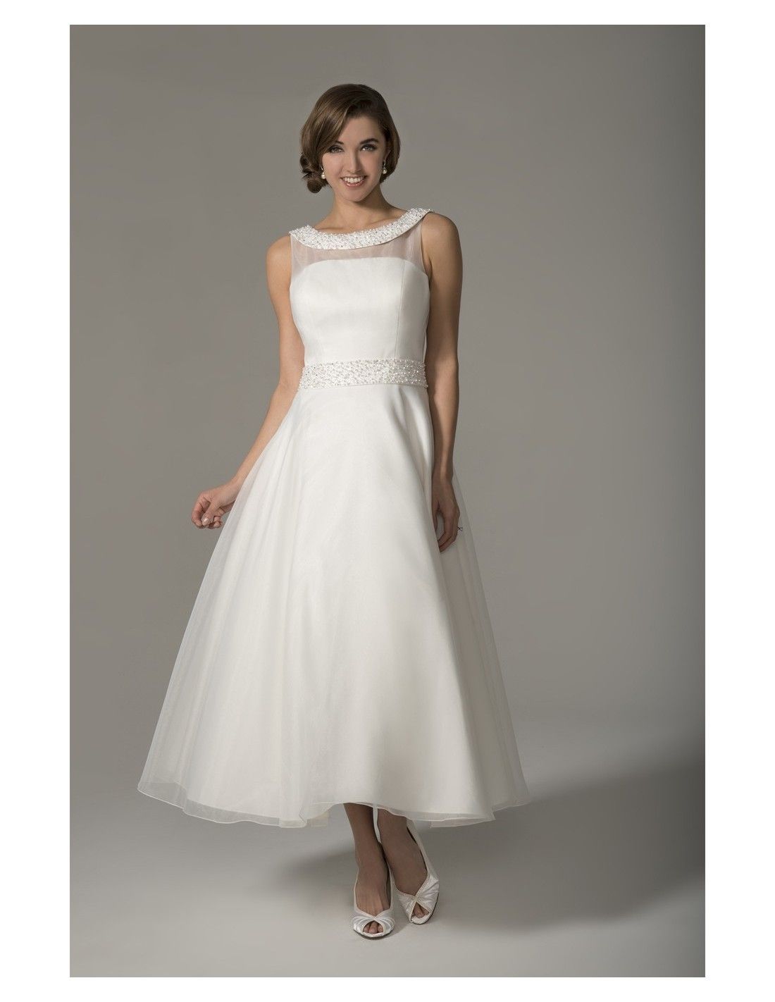 Acquista 2019 New Vintage Tea Lunghezza Organza Breve Abito Da Sposa Senza Maniche In Rilievo A Line Anni 50 Anni 60 Abiti Da Sposa Informali Custom Made A 56 49 Dal Totallymodest It Dhgate Com