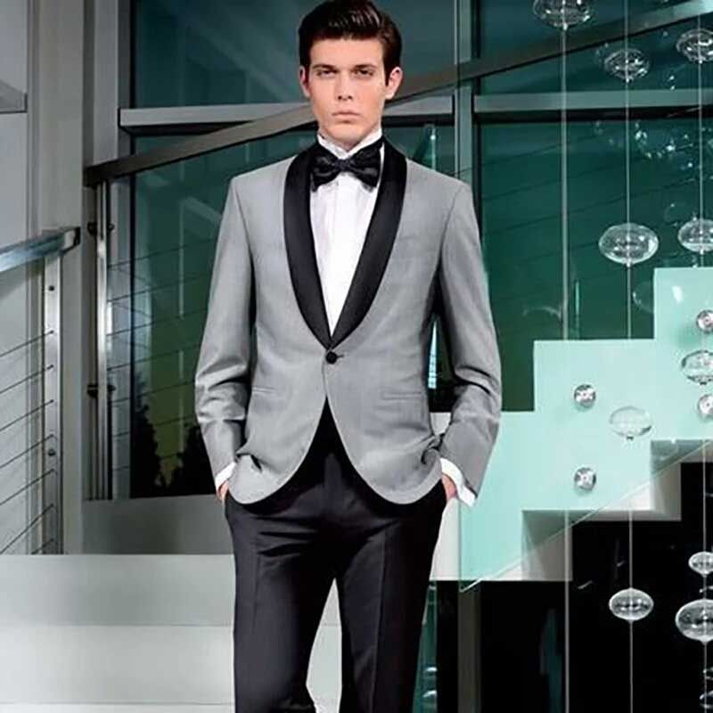 Compra Fromal Gris Del Boda Del Novio Esmoquin Hombre Trajes Con Pantalones  De Satén Negro Mantón Padrinos Blazer Hombre Oufits De Dos Piezas Slim Fit  Trajes De Hombre Barato | Entrega Rápida