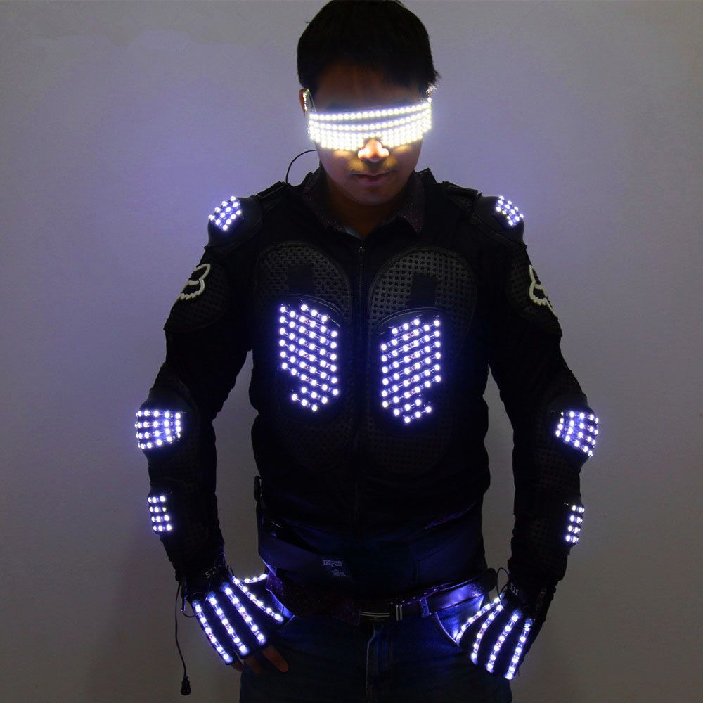 portón Sedante no usado Armadura manera LED enciende para arriba las chaquetas del traje de la  técnica Guante Gafas Ropa