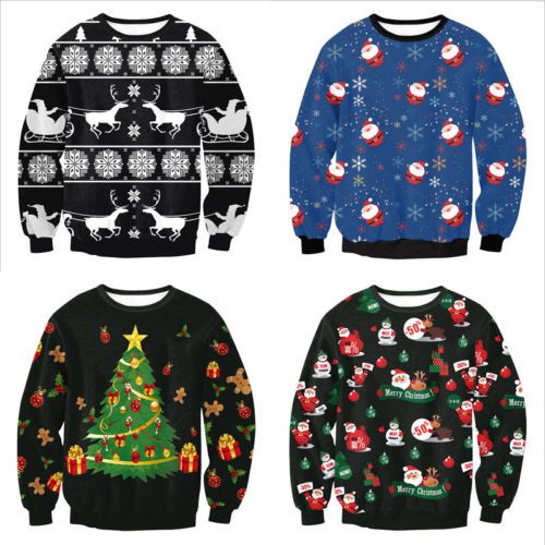 3D Impreso feo Navidad Jumper Top para Mujer Hombre Navidad Santa Suéter Sudaderas
