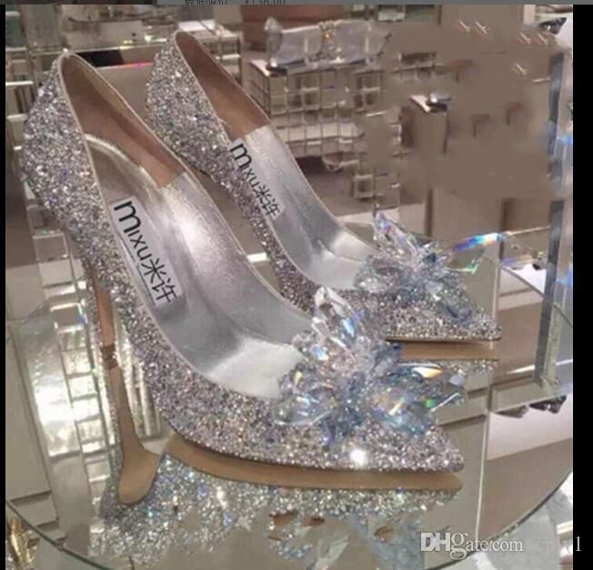 2020 Women High Heels Wedding Silver Cinderella Shoes Sexy Lady
