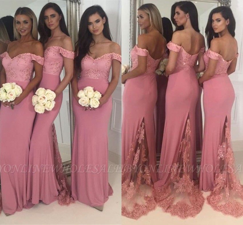 Dusky Pink Mermaid Bridesmaid Dresses 2019 Elegant Off Shoulder