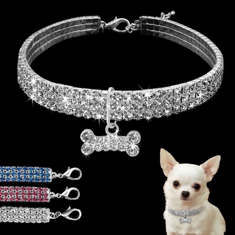 2020 Beautiful Alloy Rhinestone Dog Necklace Collar Pendant For Pet