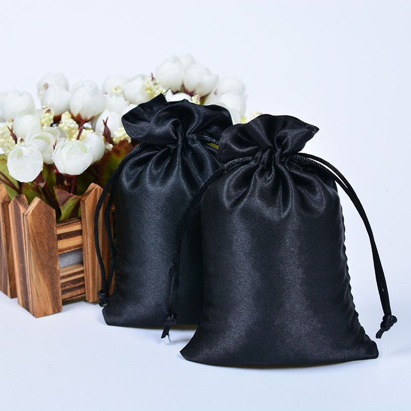 10*15cm Black Satin Bag Pouch For Jewelry Organizer Edding Party