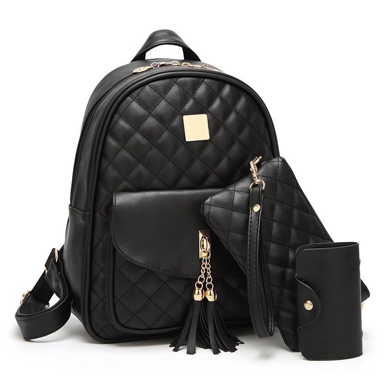 black leather knapsack