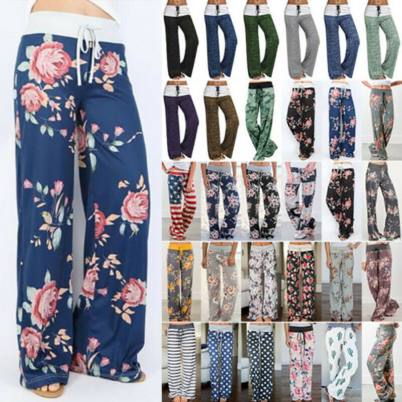 2020 Womens Comfy Casual Pajama Pants Floral Print Drawstring Lounge