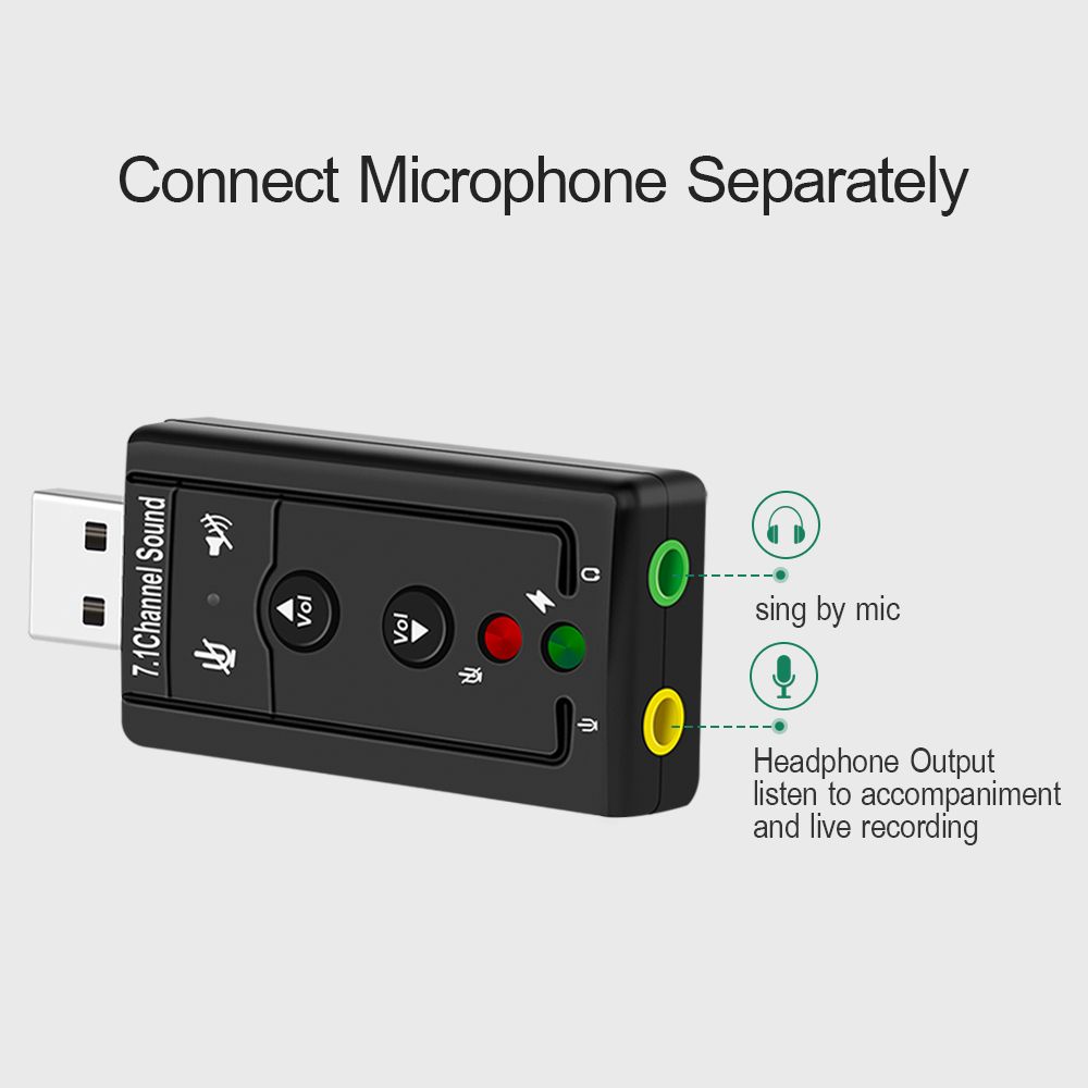 Tarjeta de Sonido de Audio USB Externa USB a Jack Convertidor de 3,5 mm Adaptador de Auriculares Micrófono Tarjeta de Sonido Auriculares Virtual 7.1 Ch Micrófono Barukra