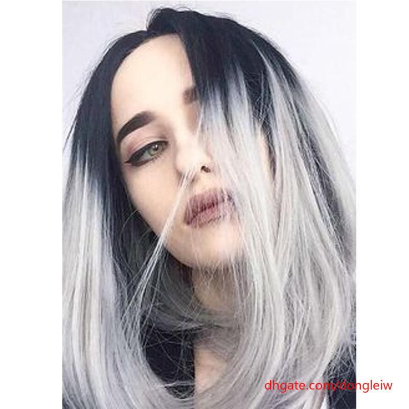 Fashion Women Synthetic Wavy Wig Short Curly Bob Grey Ombre Wig Fashion Wig Natural As Real Hair Malaysian Lace Front Wigs Weaves And Wigs From