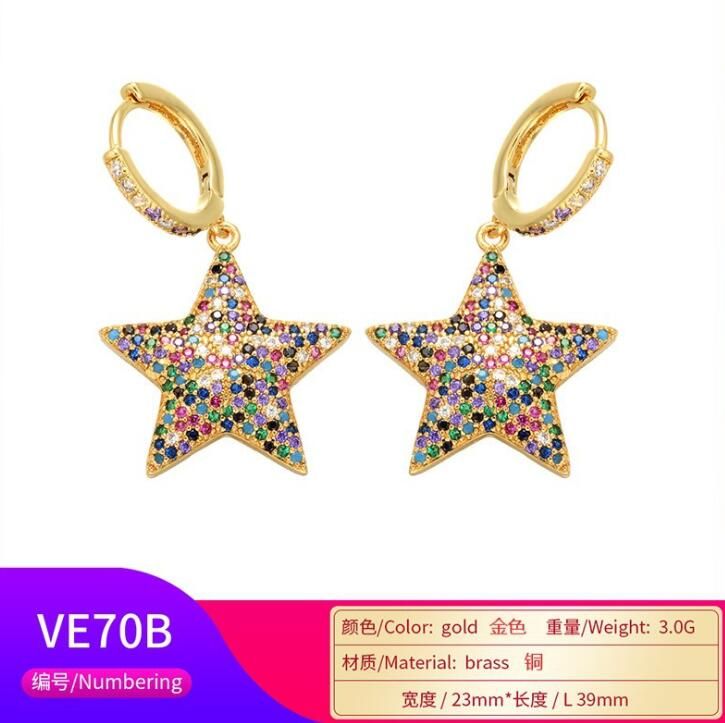 2020 Women Jewelry Earrings Gold Plated Rainbow Five Stars