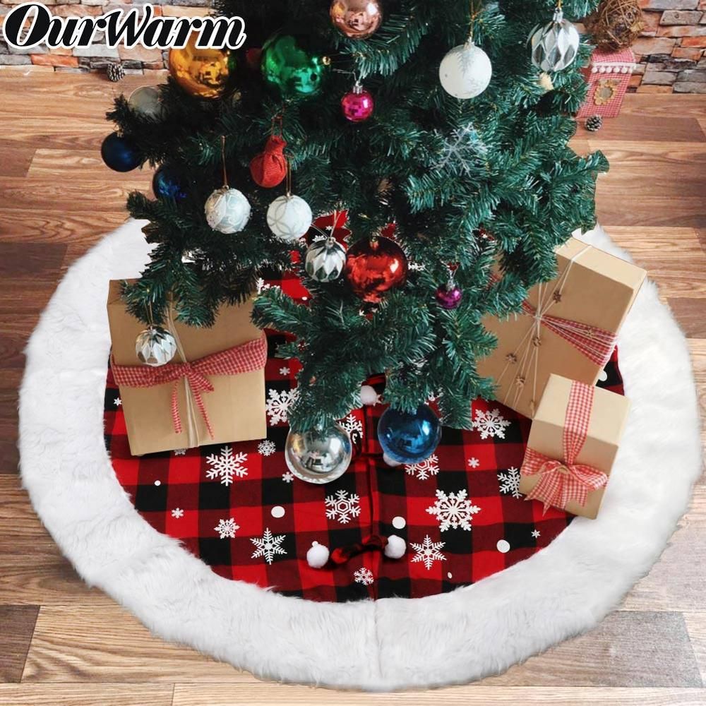 White Christmas Tree Skirt Base Faux Fur Home Xmas Floor Decor Ornament 122cm UK