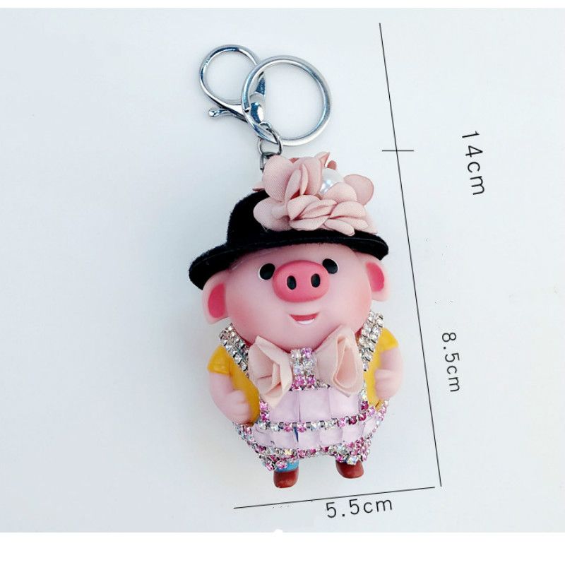 Crystal Cute Pig Keyrings 3D Key Chain Car Keychain Key Holder Bag Pendant Charm