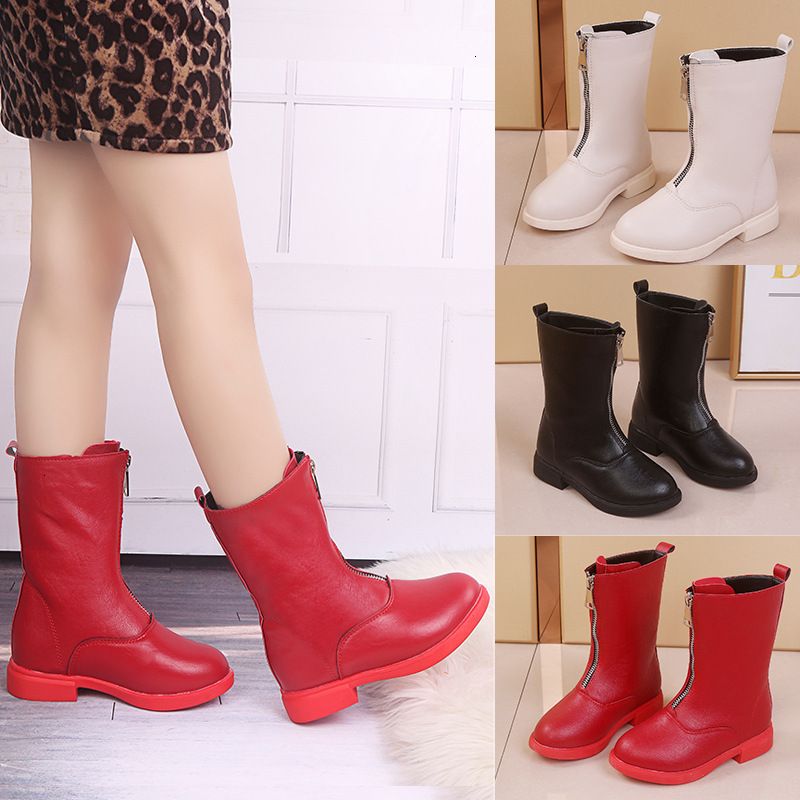 Girl Mid-Calf Fashion Boots Leather Solid Black Boots for Girl Long high Cross-Tied Princess Shoes