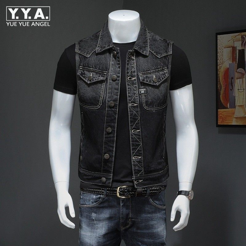 Acquistare Giubbotto Di Jeans Da Uomo Nero Da Moto Giacca Da Motociclista  Senza Maniche Vintage Giacca Da Moto Monopetto Gilet Da Lavoro Moda  Maschile Con Molte Tasche Economico | Consegna Veloce E