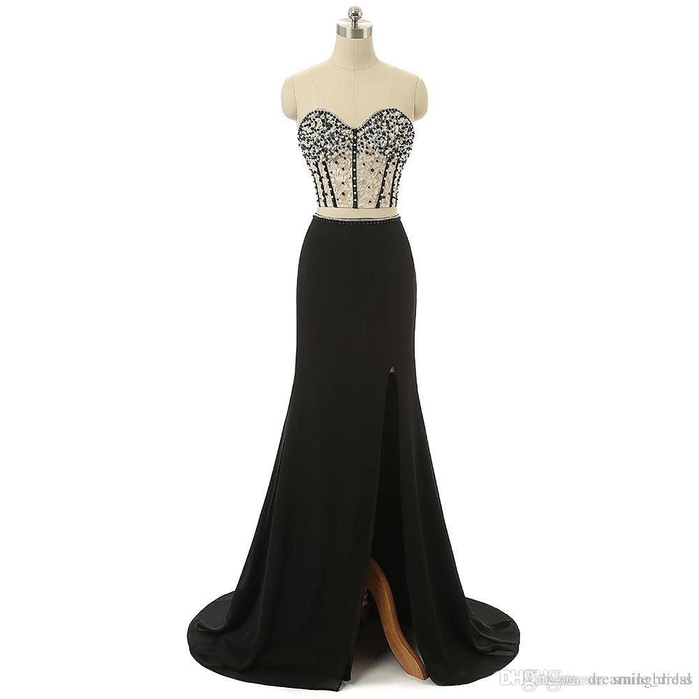 Großhandel Schwarzes Kleid 9 Meerjungfrau Zweiteilige Abendkleider Perlen Perlen Spitze Side Splt Bodenlangen Günstige Ballkleider Von Dreamxinyi, Großhandel Schwarzes Kleid 9 Meerjungfrau Zweiteilige Abendkleider Perlen Perlen Spitze Side Splt Bodenlangen Günstige Ballkleider Von Dreamxinyi,