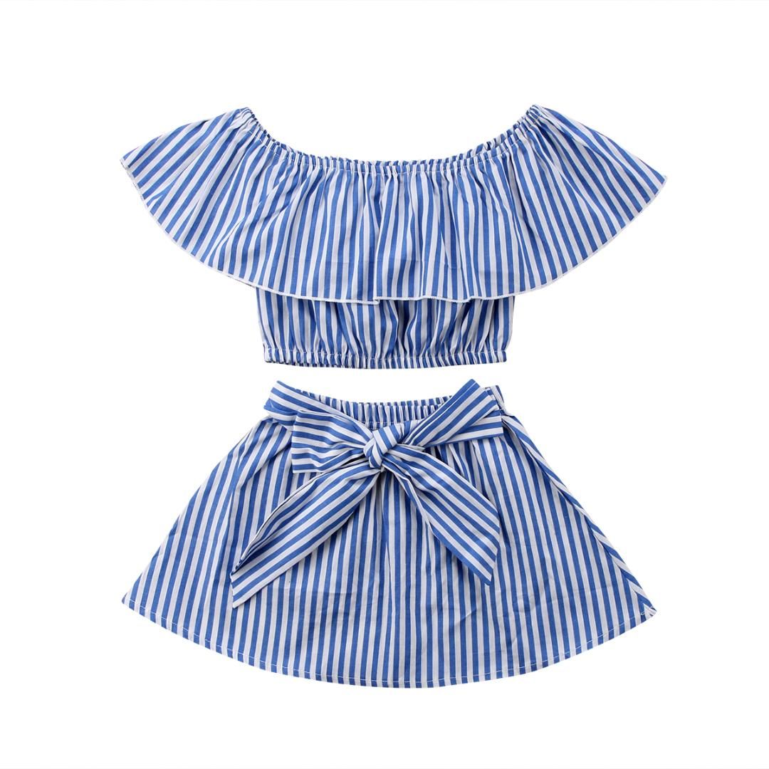 US Toddler Kids Baby Girls Bowknot Tops Crop Skirt Dress Outfits Clothes Summer