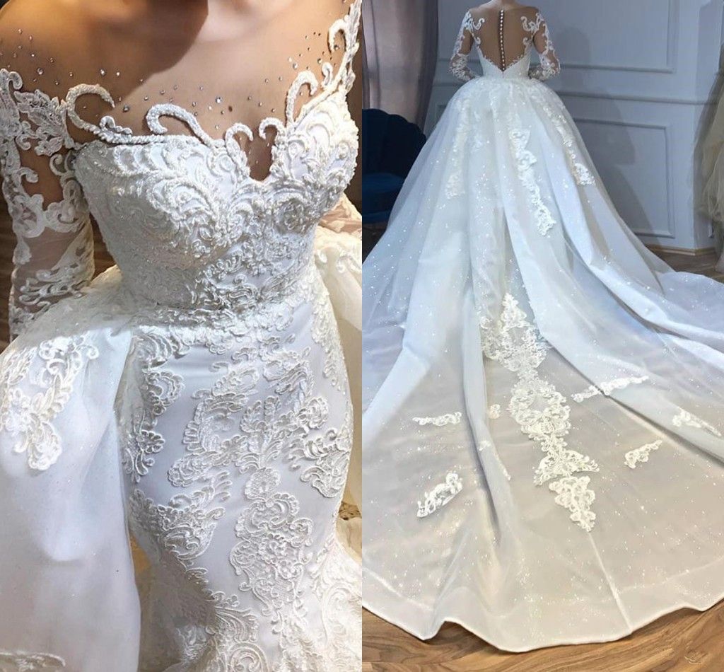 Detachable Train Mermaid Wedding Dresses With Long Sleeve 2020 Luxury