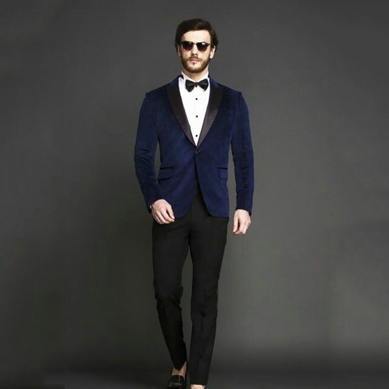 Chaqueta De Fumar De Terciopelo Azul Real Trajes Hombre Para El Novio De La Boda Esmoquin Hombre Blazer 2 Abrigo + Pantalón Traje Homme Fiesta De Graduación Negro De € | DHgate