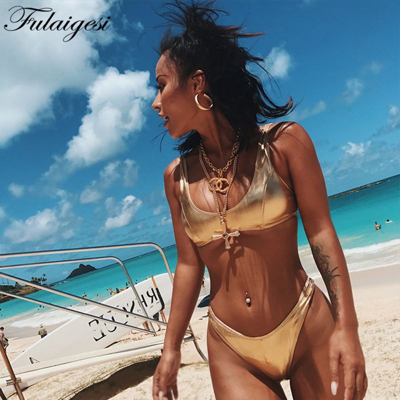 gold metallic bathing suit