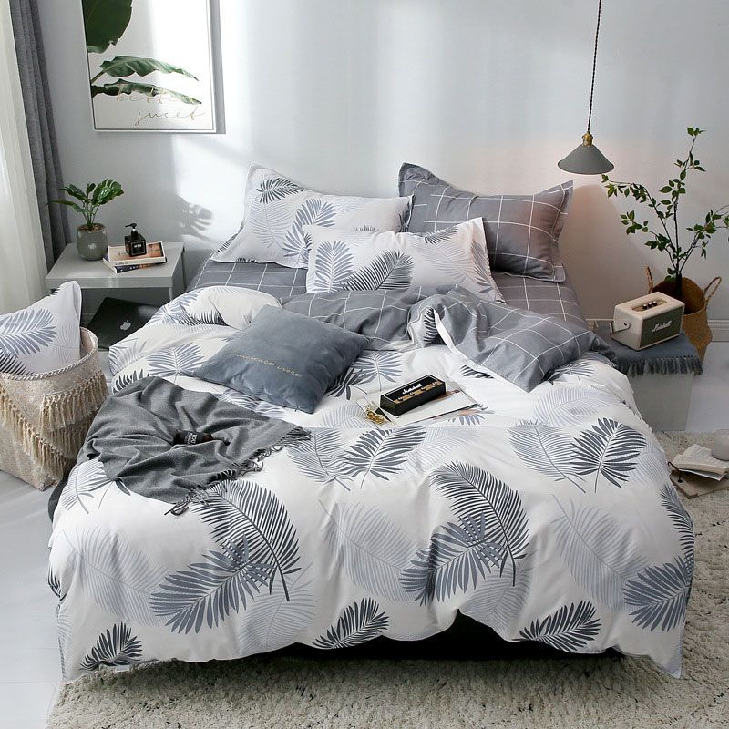 Tropical Leaf Plaids Geometric Bed Cover Set Cartoon Duvet Cover