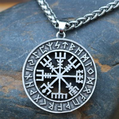 Collar Piedra Natural Vikingo Vegvisir Acero Hombre Y Mujer Collar Piedra Natural Vikingo Vegvisir Acero Hombre Y Mujer