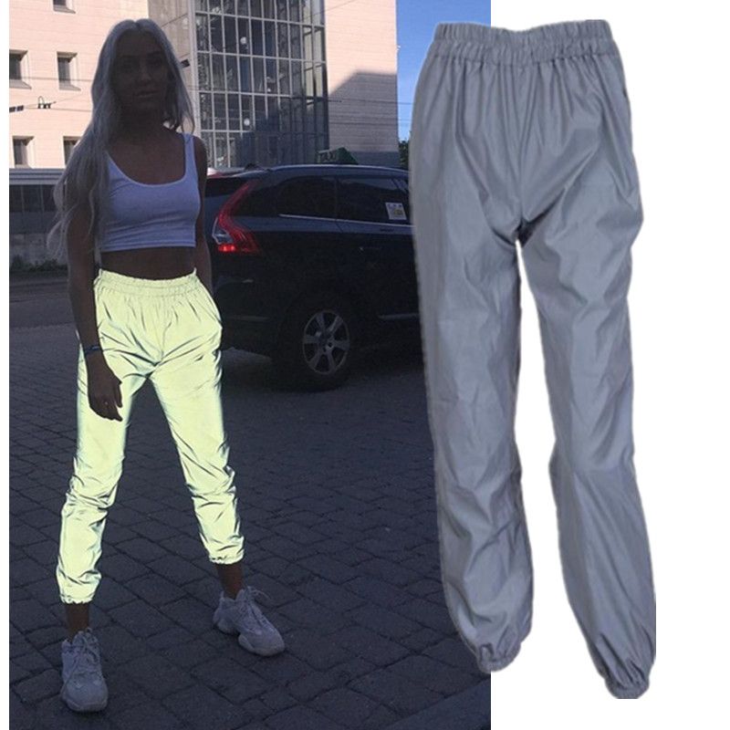 Compre Flash Reflectante Pantalones Jogger Mujeres Moda Club Harem