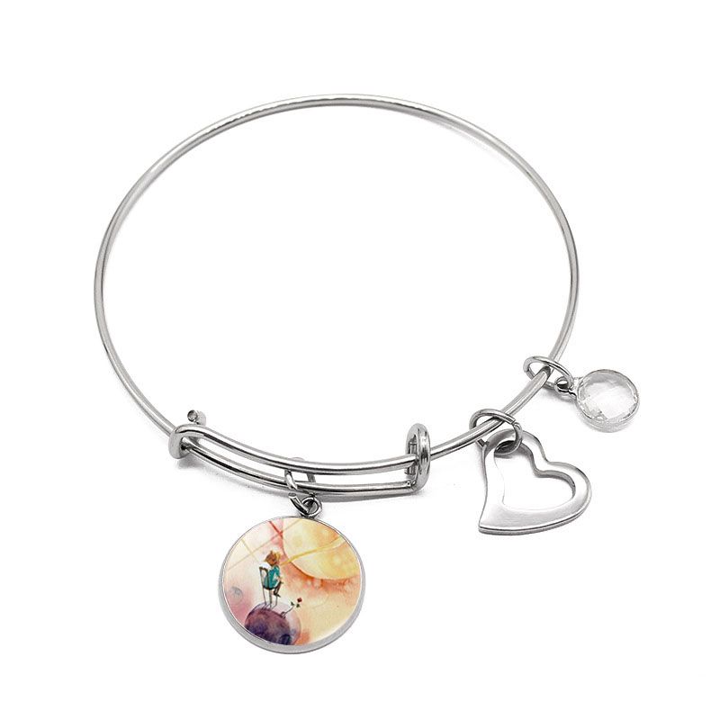 Acquista Bracciale In Acciaio Inossidabile Con Gioielli In Argento Placcato Cabochon In Vetro Con Piccolo Principe A Forma Di Cuore Bracciale Rigido Bracciale Unisex A 3 45 Dal Ck09 Dhgate Com