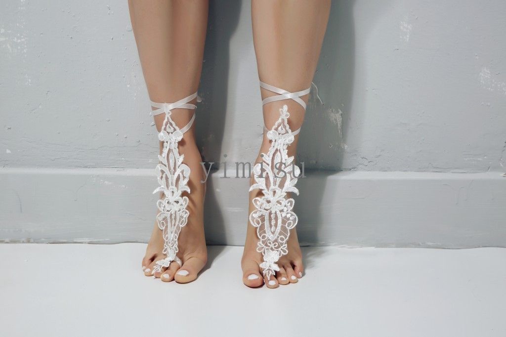 Beach Wedding Barefoot Sandals Bridal Lace Wedding Shoes