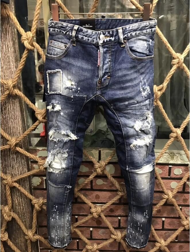 DSQUARED2 2 Rock Biker Jeans Men Ripped Denim Tearing Skinny Slim Hole Trousers Black Mens Jeans Pants Ruched Boy Jean 132 From Fashion_qvq, $50.77 DHgate.Com