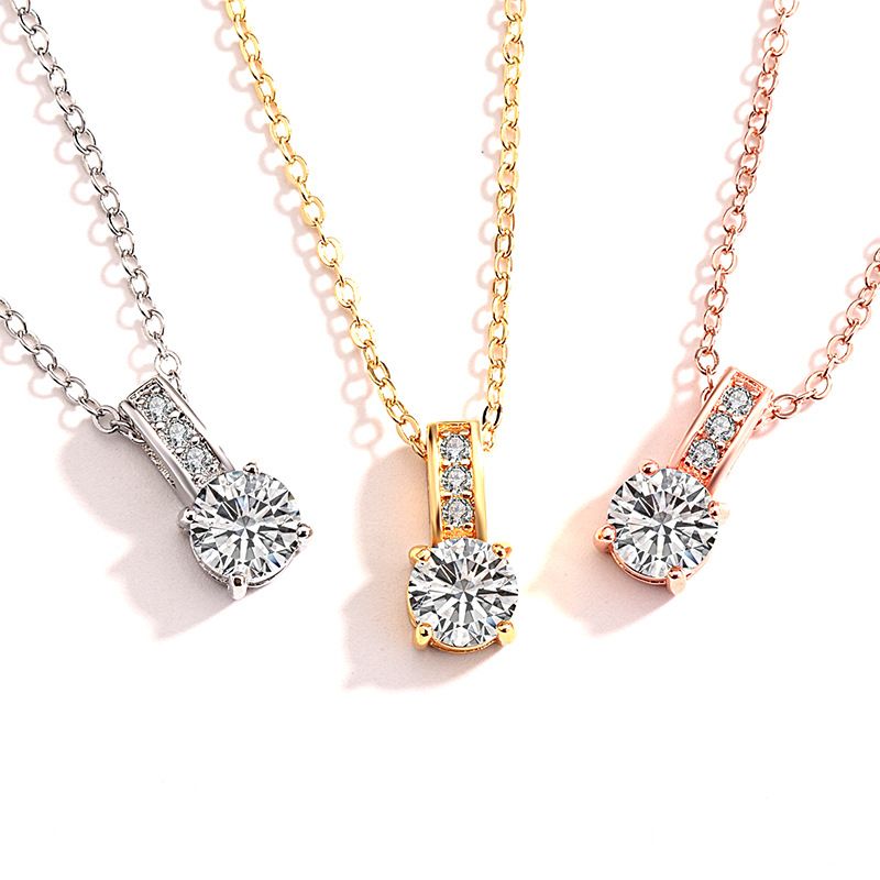 Wholesale 14K Rose Gold Necklace Gemstone Pendant For Women Colgante Plata De Ley Mujer Silver ...