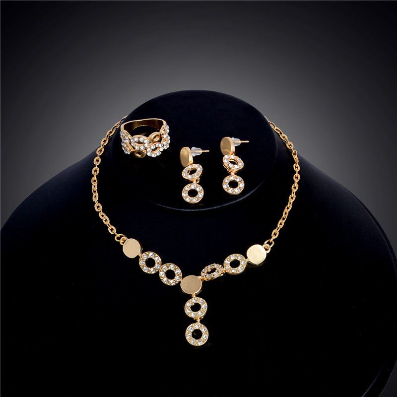 2019 Nueva Cristal de Oro Plateado Plata Conjuntos Juveniles Para Mujeres Joyas de Ojo de Joyas collar africano pendientes Anillo conjunto