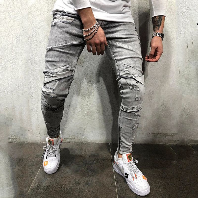Compra Pantalones Casuales Flacos Pantalones Masculinos Lavada Diseñador Gris  Jeans Para Hombre Otoño Mediados De Cintura Rasgado Larga Para Hombre Lápiz  Barato | Entrega Rápida Y Calidad | Es.Dhgate